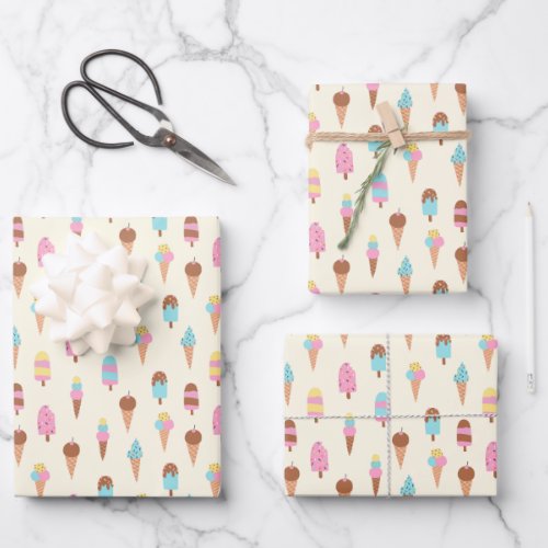 Cute Pastel Ice Cream Sweets Pattern Wrapping Paper Sheets