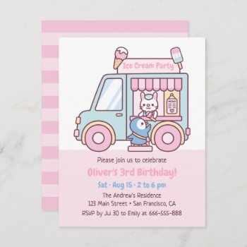 Cute Pastel Ice Cream Truck Kids Birthday Party Invitation by RustyDoodle at Zazzle