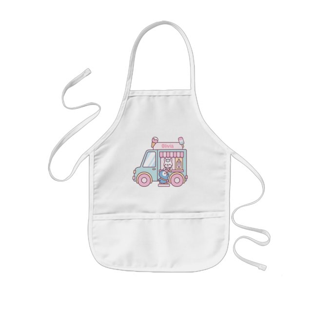 Cute Pastel Ice Cream Truck Personalized Girls Kids' Apron (Front)