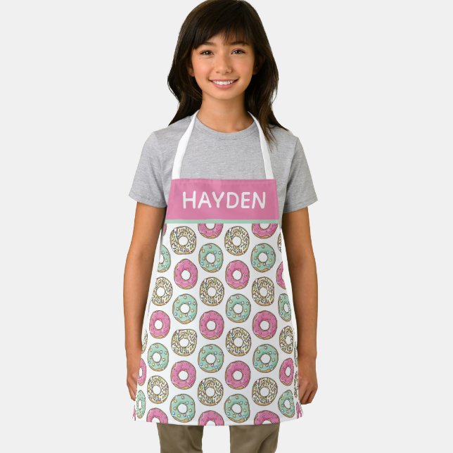 Cute Pastel Icing Donuts Pattern Personalised Apron (Insitu)