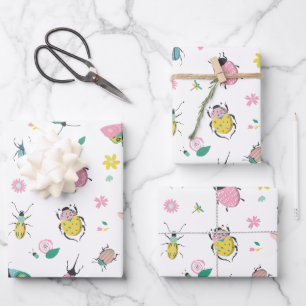 Cute Pastel Insect and Bug Pattern Wrapping Paper Sheets