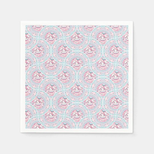 Cute Pastel Kawaii Bunny Dot Mandala Art Deco Fans Napkins