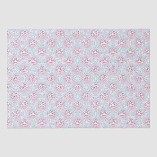 Cute Pastel Kawaii Bunny Dot Mandala Art Deco Fans Tissue Paper (Front)
