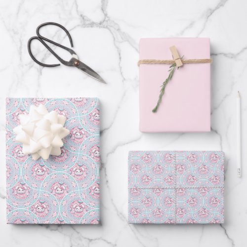 Cute Pastel Kawaii Bunny Dot Mandala Art Deco Fans Wrapping Paper Sheets