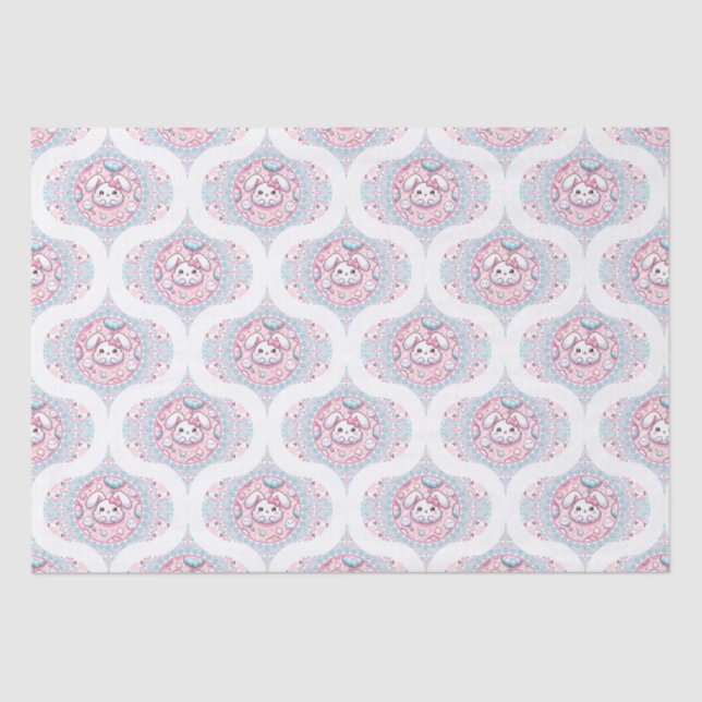 Cute Pastel Kawaii Bunny Dot Mandala Retro Ogee Tissue Paper (Front)