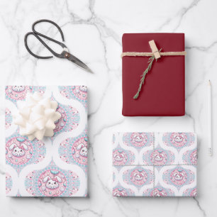 Cute Pastel Kawaii Bunny Dot Mandala Retro Ogee Wrapping Paper Sheets