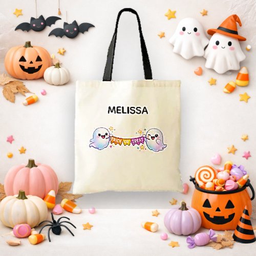 Cute Pastel Kawaii Ghost Trick or Treat Design Tote Bag