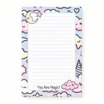 Cute Pastel Kawaii Unicorn Clouds & Stars Notepad