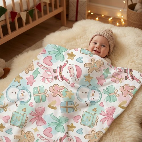 Cute Pastel Kawaii Winter Santa & Snowman Pattern