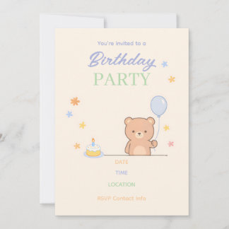 Cute Pastel Kids Birthday Party Invitation | Minim