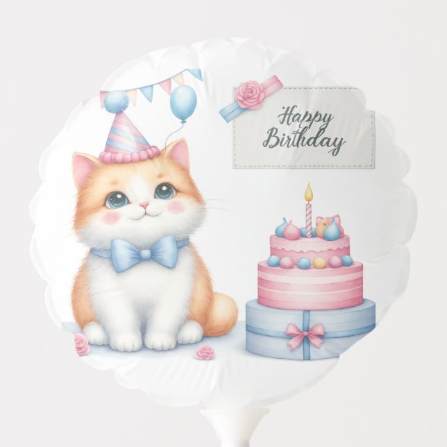 Cute Pastel Kitten Birthday Cake - Birthday Balloon (Front)