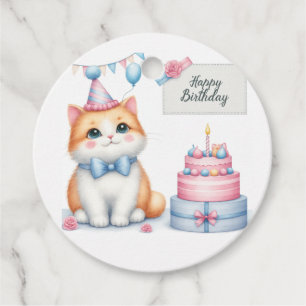 Cute Pastel Kitten Birthday Cake - Birthday Favor Tags