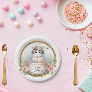 Cute Pastel Kitten Birthday Cake - Birthday Paper Plates