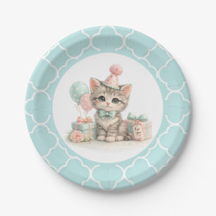Cute Pastel Kitten Birthday Party Paper Plates
