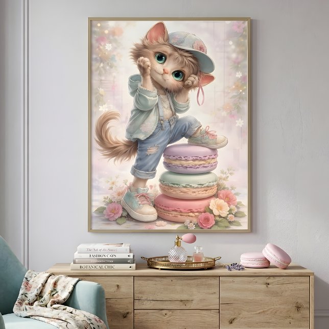 Cute Pastel Kitten Macaron Art Print Poster (Creator Uploaded)