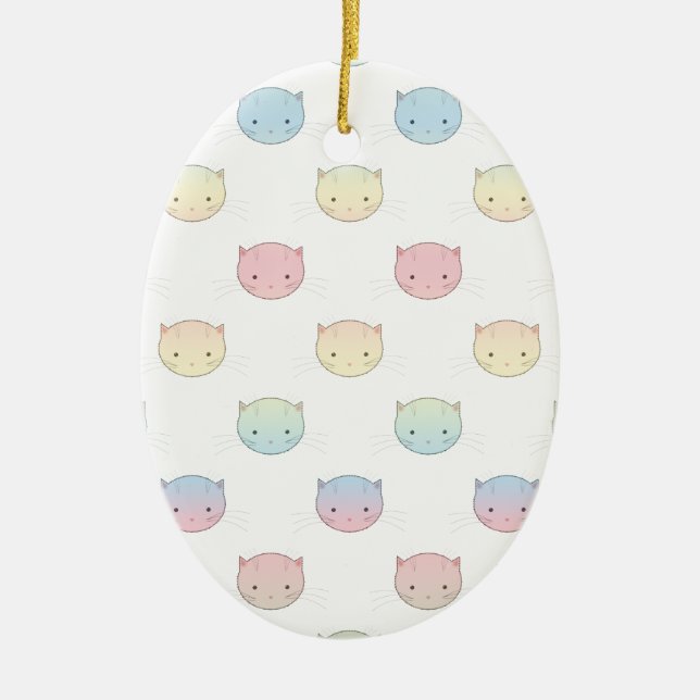 Cute Pastel Kitty Cat Faces Pattern Ceramic Ornament (Front)