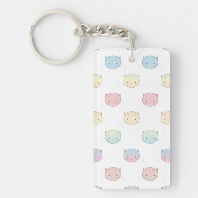 Cute Pastel Kitty Cat Faces Pattern Keychain (Front)