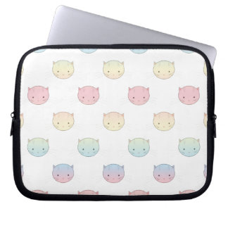 Cute Pastel Kitty Cat Faces Pattern Laptop Sleeve