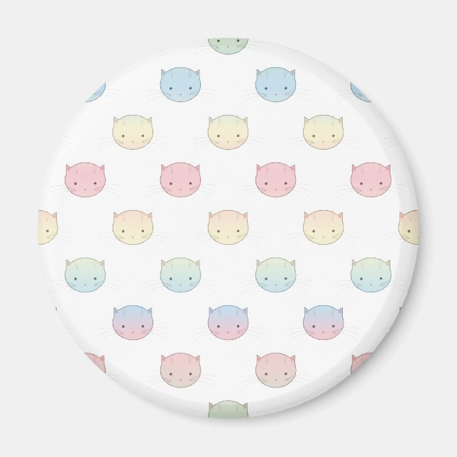 Cute Pastel Kitty Cat Faces Pattern Magnet (Front)