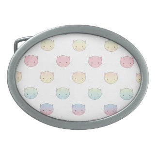 Cute Pastel Kitty Cat Faces Pattern Oval Belt Buckle
