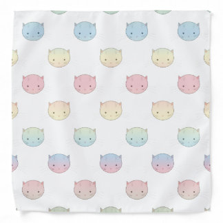 Cute Pastel Kitty Faces Pink Blue Green Yellow Bandana