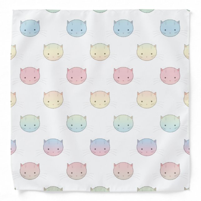 Cute Pastel Kitty Faces Pink Blue Green Yellow Bandana (Front)