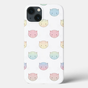 Cute Pastel Kitty Faces Pink Blue Green Yellow iPhone 13 Case