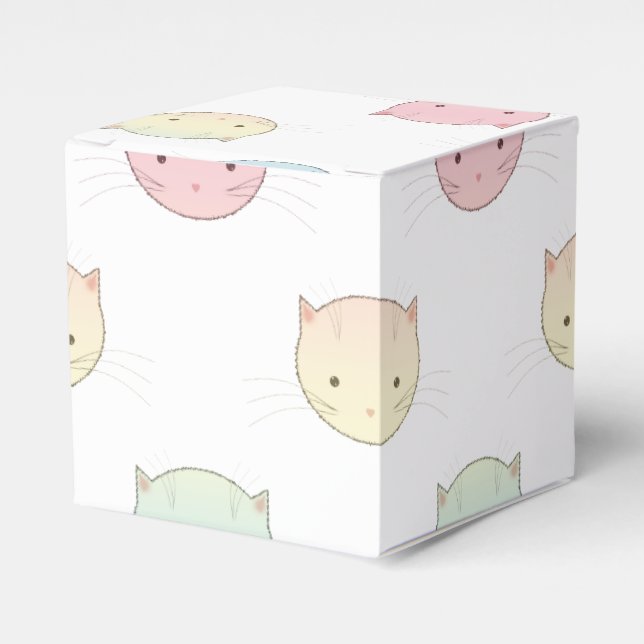 Cute Pastel Kitty Faces Pink Blue Green Yellow Favor Boxes (Front Side)