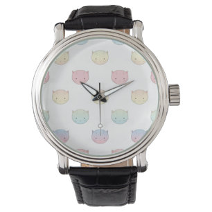 Cute Pastel Kitty Faces Pink Blue Green Yellow Watch