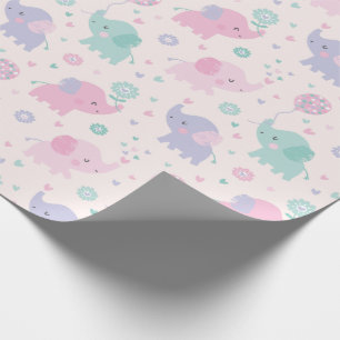Cute pastel Little Elephants pink lilac mint Wrapping Paper