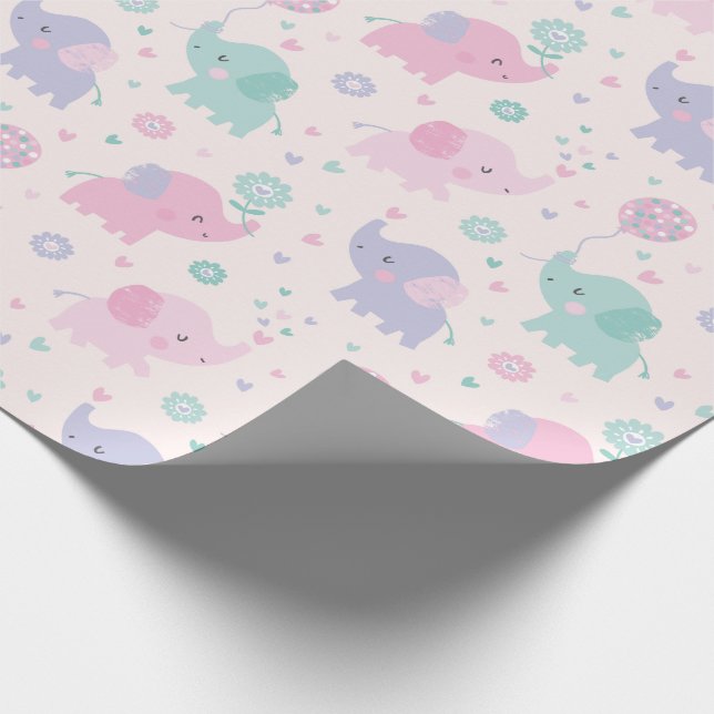 Cute pastel Little Elephants pink lilac mint Wrapping Paper (Corner)