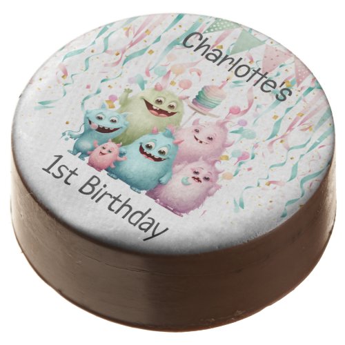 Cute Pastel Little Monsters Girls 1st Birthday Chocolate Covered Oreo