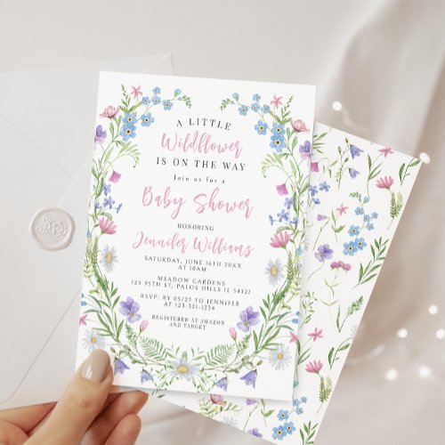 Cute pastel little wildflower baby girl shower invitation