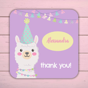 Cute pastel llama party Invitation Square Sticker