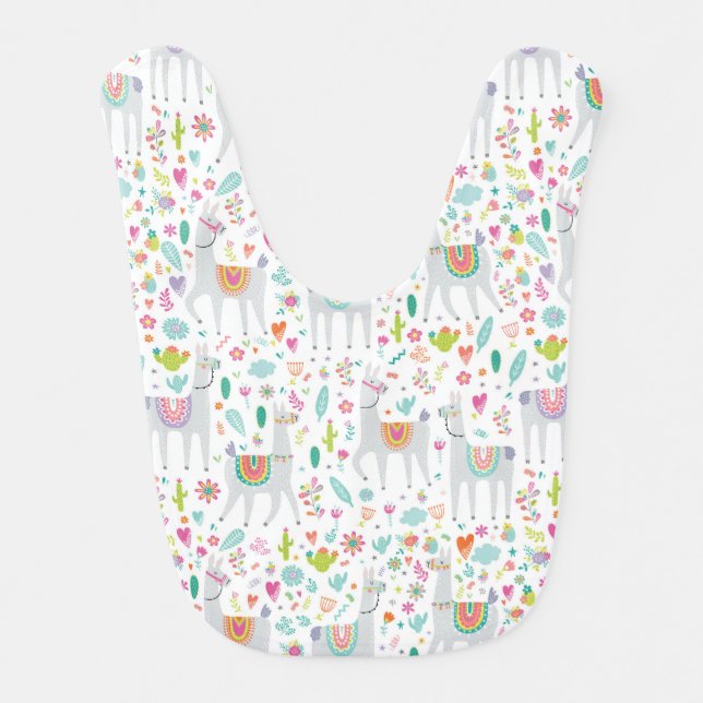 Cute Pastel Llama Pattern Baby Bib (Front)