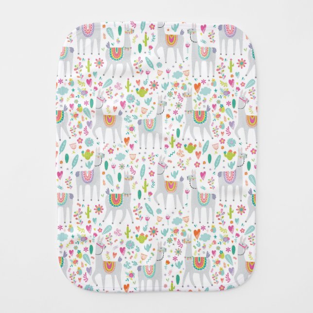 Cute Pastel Llama Pattern Baby Burp Cloth (Front)
