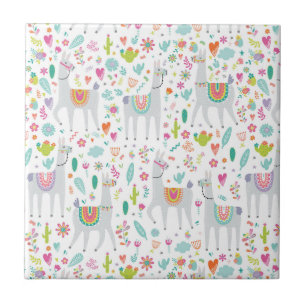 Cute Pastel Llama Pattern Ceramic Tile
