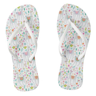 Cute Pastel Llama Pattern Flip Flops