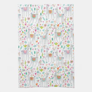 Cute Pastel Llama Pattern Kitchen Towel