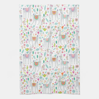 Cute Pastel Llama Pattern Kitchen Towel