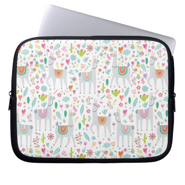 Cute Pastel Llama Pattern Laptop Sleeve (Front)