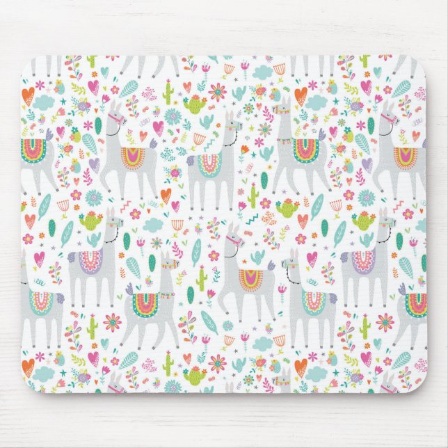 Cute Pastel Llama Pattern Mouse Pad (Front)