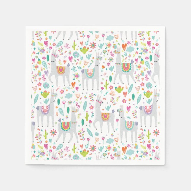 Cute Pastel Llama Pattern Napkins (Front)