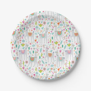 Cute Pastel Llama Pattern Paper Plates