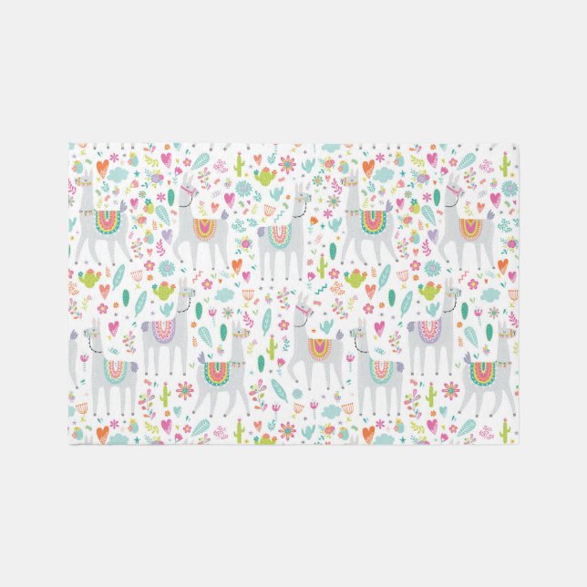 Cute Pastel Llama Pattern Rug (Front)