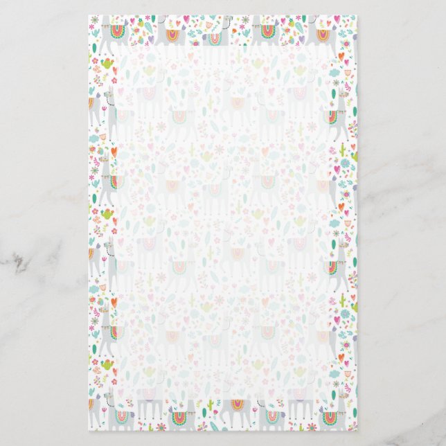 Cute Pastel Llama Pattern Stationery (Front)