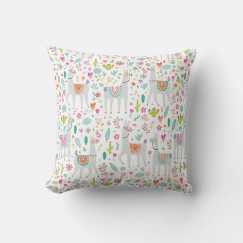 Cute Pastel Llama Pattern Throw Pillow