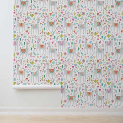 Cute Pastel Llama Pattern Wallpaper