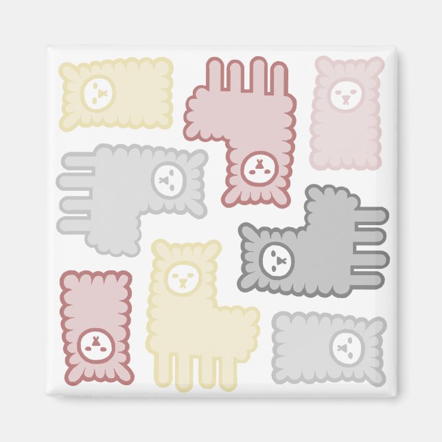 Cute Pastel Llama Puzzle Pattern Magnet (Front)