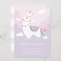 Cute Pastel Llama Unicorn First Birthday Party Invitation